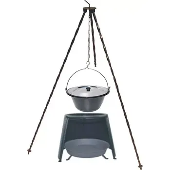 Kempingové nádobí Trojnožka 1,25 m kotlík smalt 16 l s poklici nerez, závětří 33 a ohniště (souprava trojnožka, kotlík 16 l smalt s poklicí nerez a závětří plamene 33 cm s ohništěm)