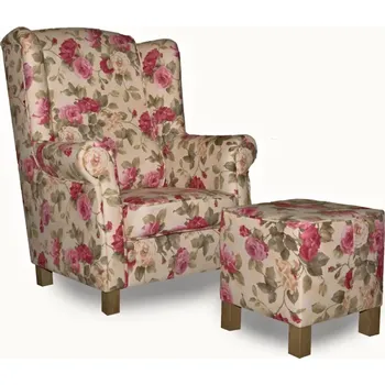 Křeslo Danpol Křeslo Ušák AS vintage s podnožkou v květinovém vzoru, květinový vzor / přírodní (2108)