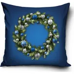 Vánoční povlak na polštářek 40x40 Vánoční věnec modrý