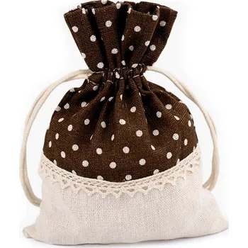 Organizér oblečení Lněný pytlík s puntíky a krajkou 13x18 cm hnědá