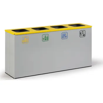 Odpadkový koš Koš na tříděný odpad 4x 42 l, stojan na odpadkové pytle, šedá/žlutá