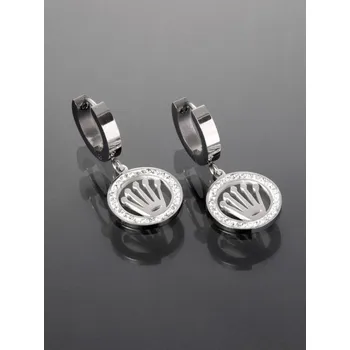 Náušnice Prosperk Kruhové náušnice s přívěsky korunky s drobnými čirými krystaly z chirurgické oceli S5295