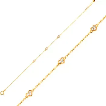 Náramek Zlatý náramek 585 s oválnými očky a třemi blýskavými srdíčky