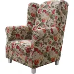 Křeslo Ušák AS - květované, béžová květy (vzor MIL16870/ořech)