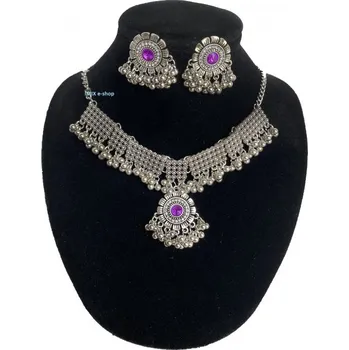 Souprava šperků Náhrdelníkový set s náušnicemi ozdobný s patinou - fialový