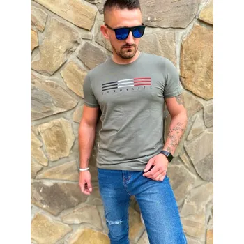Pánské tričko Pánské triko krátký rukáv TOMMY LIFE olivové, VELIKOST S