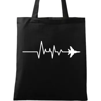Bavlněná taška Kardiogram a Stíhačka (Barva: Černá)