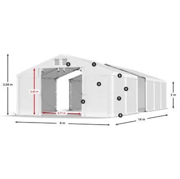 Zahradní stavba Skladový stan 6x14x2m střecha PVC 620g/m2 boky PVC 620g/m2 konstrukce ZIMA PLUS Bílá Bílá Bílá