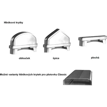 Plotovka Aluris Krytky pro plotovku CLASSIC 78x19 Provedení povrch: lakovaná - barvy RAL, tvar krytky 78x19 Classic: špice