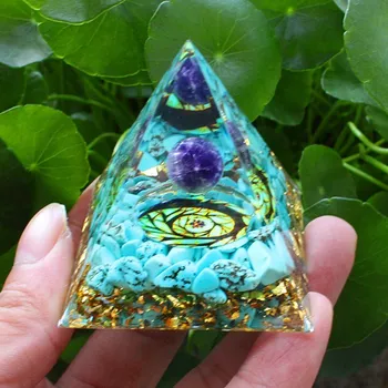 Orgonitová pyramida Tyrkenit a Ametystová koule - Jasná mysl 5x5 cm