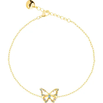 Náramek Pozlacený náramek z mosazi se zirkony - motýl - AR537-4678