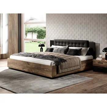 Postel Postel s úložným prostorem a čalouněným čelem SIGMA dub flagstaff se stříbrným ornamentem 160x200