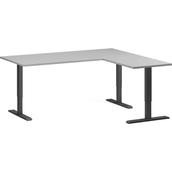 Psací stůl B2B Partner Rohový výškově nastavitelný stůl, 180x160 cm, 3 motory, L/P, černá podnož, šedá
