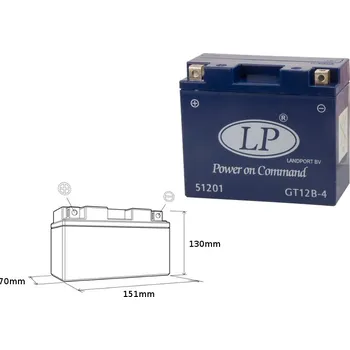 Motobaterie LANDPORT GT12B-4 GELOVÁ BATERIE (MG LT12B-4) 12V 11AH 151X70X130 BEZÚDRŽBOVÁ - ZAPLAVENÁ (6)