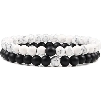 Náramek Párový náramek set 2 ks z broušených kamenů - matný onyx a bílý howlit PÁNSKÝ