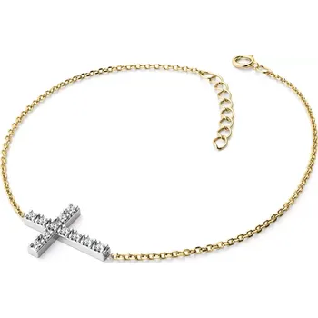 Náramek Dámský náramek žluté zlato 585/1000 přírodní diamant 0.060 ct kříž 140018-NR01-ZLB-DIA délka 17 cm