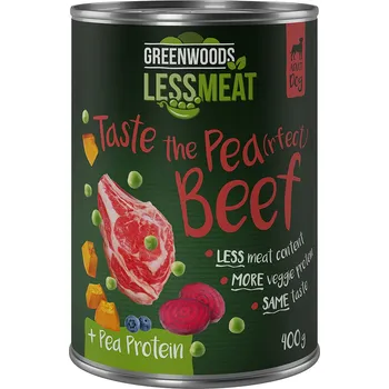 Krmivo pro psa 6x400g Greenwoods Less Meat Peas s vydatným hráškem - hovězí