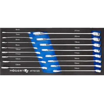 Očkoploché klíče 6-21mm ve vložce do dílenského vozíku Högert Germany