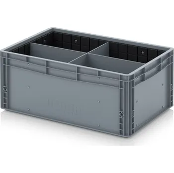 paleta Euro přepravka s příčnými a podélnými přepážkami 60 x 40 x 27 cm - Stříbrošedá - materiál: PP - EG GEF QLT 6427 HG