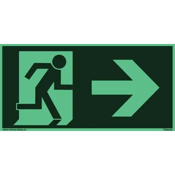 Traiva s.r.o. Únikový východ vpravo EN ISO 7010 Verze: Samolepka 200 x 100 mm tl. 0.4 mm - fotoluminiscenční - Kód: 05848