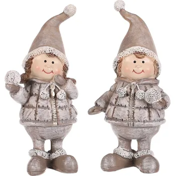 Vánoce Autronic Děti se sněhovými koulemi, polyresin, barva hnědá, mix 2 druhů, cena za 1 ks. - POX3000 BRN-M