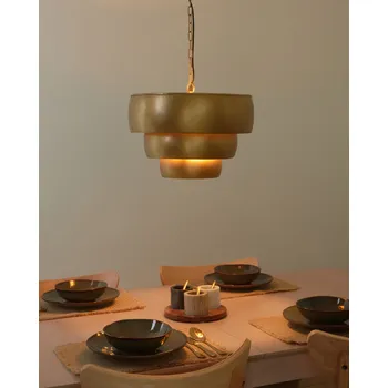 Závěsná lampa zlatá kovová železná stropní lampa ručně vyrobená 3 úrovně glamour tradiční styl bytové doplňky Beliani