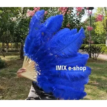 Karnevalový doplněk Velký vějíř pštrosí péra výška 80 cm Tmavě modrá