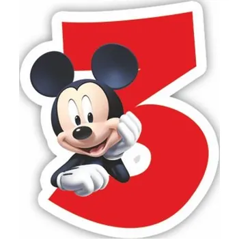 Dortová svíčka Procos Mickey Mouse dortová svíčka bílá s červeným číslem 3 p83151