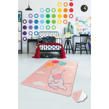 Bytový textil ASIR Koberec (140 x 190) BALLOONS růžový – slon s balónky