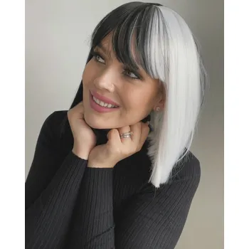Paruka Double černobílá mikádo paruka Natasha s ofinou