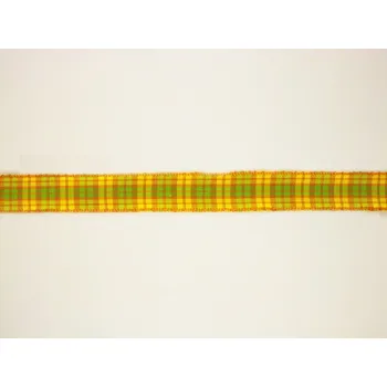 Stuha Kostková stuha s drátem, 15 mm, žlutozelená