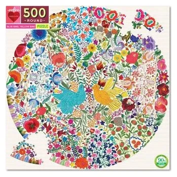 Puzzle EEBOO Kulaté puzzle Modrý a žlutý ptáček 500 dílků