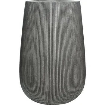 Květináč Pottery Pots Venkovní květináč kulatý Patt high M, Dark Grey (barva tmavě šedá, svislé pruhy), kolekce Ridged, materiál Ficonstone, průměr 44 cm x v 66 cm, objem cca 83 l