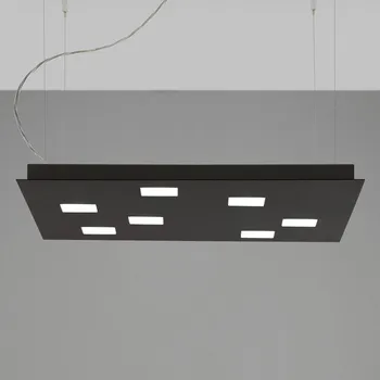 Fabbian Quarter - černé závěsné světlo LED 7zdr - baldachýn - délka/šířka 7,8 cm bílá 3 x 4,5 W LED (nahoru) + 7 x 4,5 W LED (dolů) - Doprava zdarma