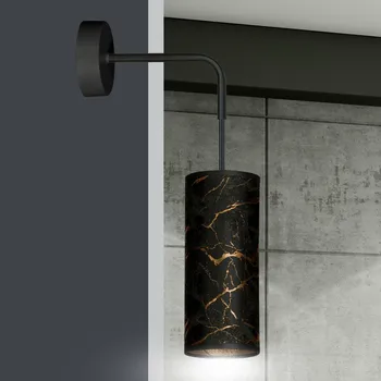 Lampička EMIBIG LIGHTING Nástěnné světlo Joni, textil, 1žárovka černá mramorovaná - Ø držák na zeď 8 cm; Ø stínidlo na lampu 10 cm černá, zlatá 1 x 40 W - Doprava zdarma