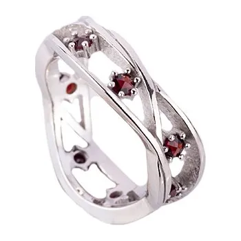 Prsten stříbrný prsten s českým granátem - vlnka (6271051) Velikost: 58, povrchová úprava: rhodiované