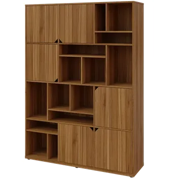 Šatní skříň KU6-15DN L skříň vysoká 6-dveřová, nika, 2053x1522x400, provedení levé, ořech světlý