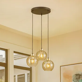 TK Lighting Závěsné světlo Devi, jantarové, tříramenné, kruhové - Stínidlo na lampu - Ø 30 cm, výška 5 cm; Ø stínidlo 18 cm černá, zlatá, jantarová 3 x 15 W LED - Doprava zdarma