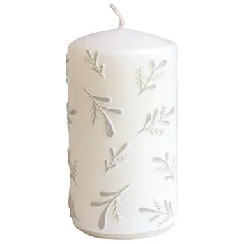 Bílá svíčka s dekorem platinových větviček