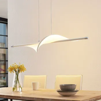 Lucande LED závěsné svítidlo Edano, 122 cm, bílé, textilní, stmívatelné bílá, chrom LED 24 W celkem - Doprava zdarma