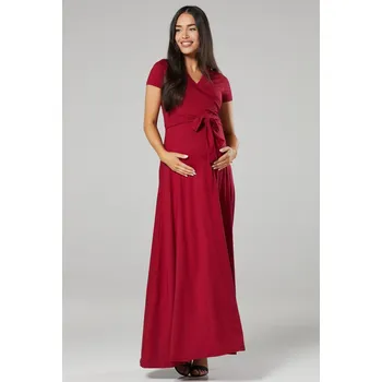 Těhotenské šaty Happy Mama Dlouhé těhotenské a kojící šaty 3v1 Shine bordó Velikost: S