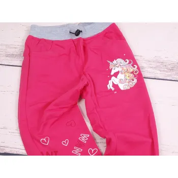 Dívčí legíny Dívčí tepláky Kugo TM7231 růžové s jednorožcem velikost oblečení - děti: 128