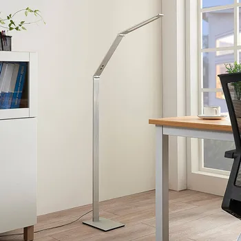 Lampička Stojací lampa Lucande LED Nicano, šedá, kov, CCT, 125 cm - Délka kabelu 200 cm kartáčovaný hliník 1 x 8 W LED - Doprava zdarma