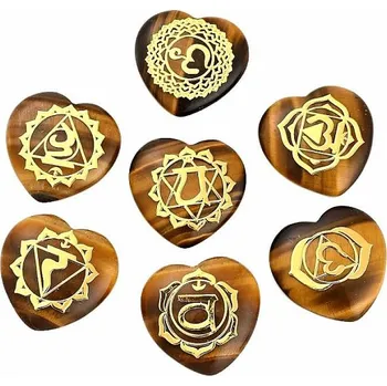 Tygří oko srdce se symboly čaker 7 x cca 1,9 cm