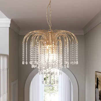 ONLI Závěsné světlo Pioggia s křišťálovým deštěm Ø50cm zlaté - Zavěšení minimálně 70 cm; baldachýn – výška 6 cm, Ø 9 cm; délka krystalového řetězu – vnější 23 cm, vnitřní 42 cm; délka řetězu pro zavěšení – 47 cm zlatá, průhledná 5 x 6 W LED - Doprava zdar