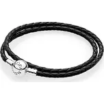 Náramek PANDORA Moments dvojitý pletený kožený černý 41 cm 590745CBK-D3