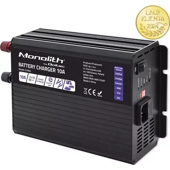 Nabíječka autobaterie Qoltec 51952 Intelligent Monolith nabíječka pro LiFePO4 AGM GEL SLA baterie | 10A | 24V