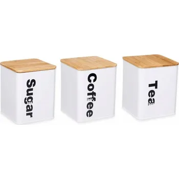 Dóza na potraviny KUCHYŇSKÉ DÓZY sada dóz NA KÁVU ČAJ CUKR 3 ks bílé