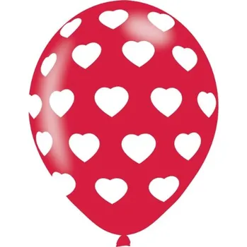Balónek Latexový balonek červený se srdíčky 27, 5 cm - 6 ks