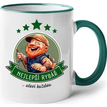 Keramický hrnek Nejlepší rybář, uloví každou, Barva Zelená, Velikost 330 ml, Canvas Keramický hrnek s barevným uchem Bezvatriko.cz 2677